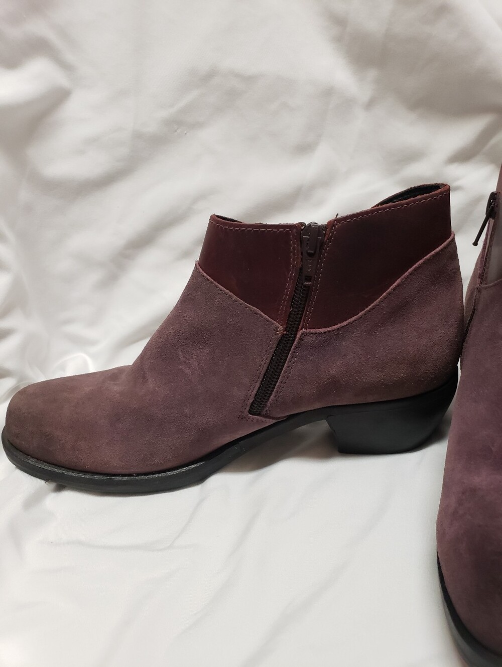Fly London Burgundy Color Suede/leather Zip Up Ankle Boots Size 37 - Picture 4 of 5